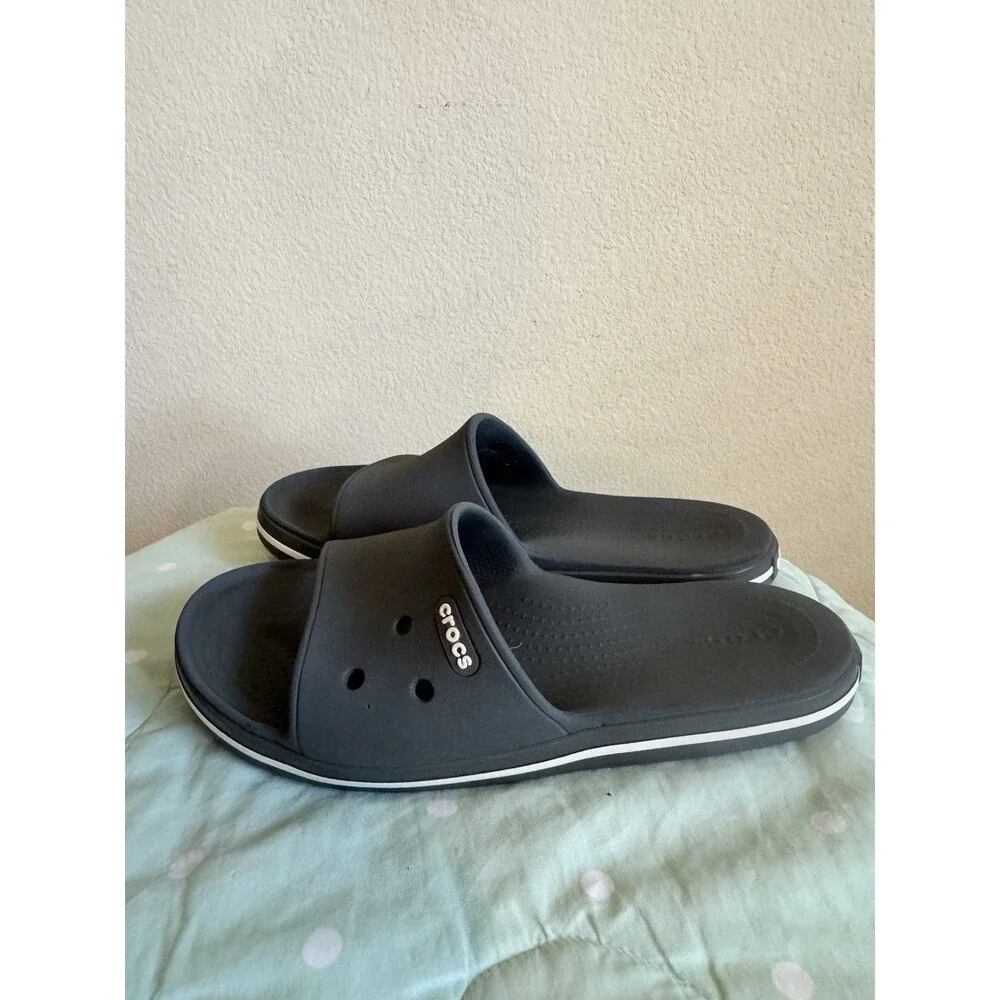 Crocs Gray Slide Slip-On Sandals Logo Synthetic Upper Men’s US Size 8